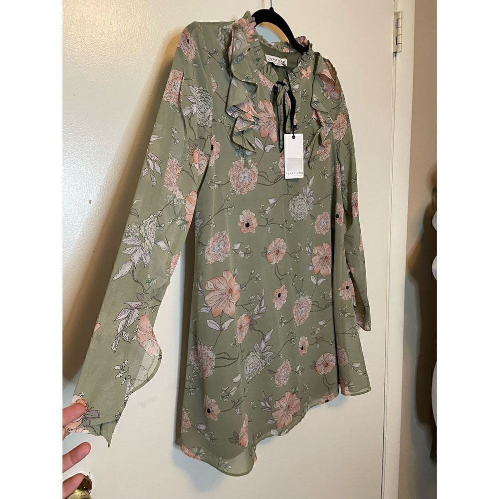 🔴 Loveriche green and pink floral peasant cottage core dress S NWT - Picture 8 of 8